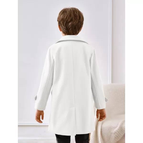 Haloumoning Boys Double Breasted Peacoat Notched Lapel Collar Wool Blend Long Coat with Pockets