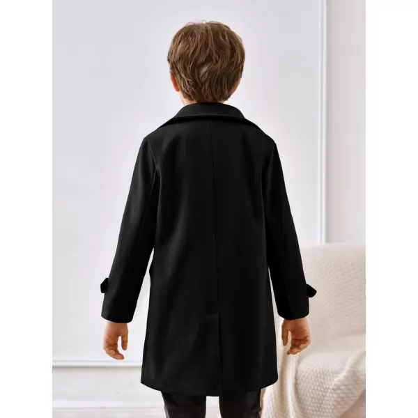 Haloumoning Boys Double Breasted Peacoat Notched Lapel Collar Wool Blend Long Coat with Pockets