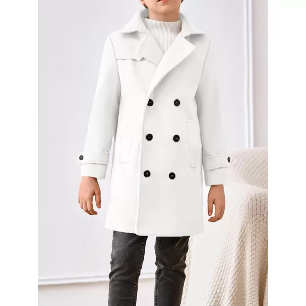 Haloumoning Boys Double Breasted Peacoat Notched Lapel Collar Wool Blend Long Coat with Pockets