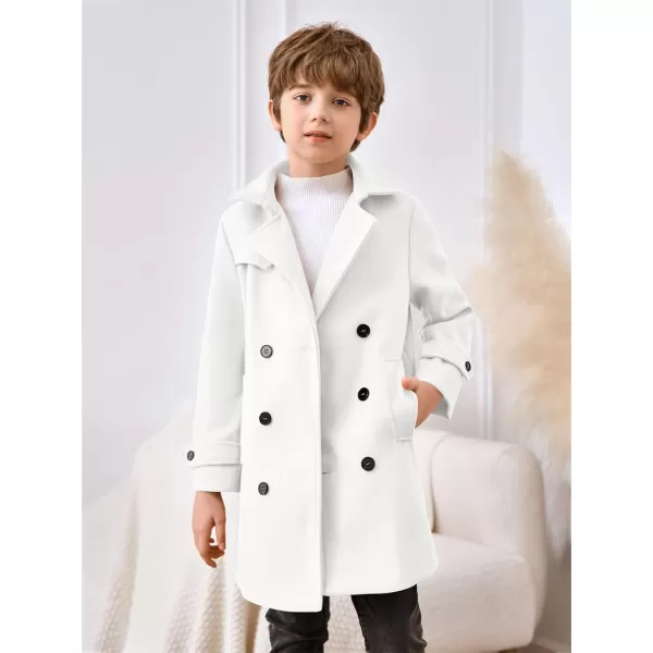 Haloumoning Boys Double Breasted Peacoat Notched Lapel Collar Wool Blend Long Coat with Pockets