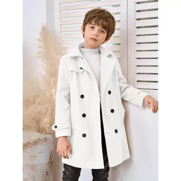 Haloumoning Boys Double Breasted Peacoat Notched Lapel Collar Wool Blend Long Coat with Pockets