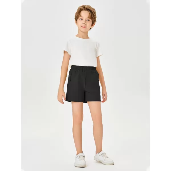 Haloumoning Boys Elastic Waist Athletic Shorts Basketball Gym Shorts with Zipper Pockets 4-14 Years