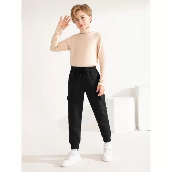 Haloumoning Boys Fleece Sweatpants Athletic Joggers Kids Fall Cargo Pants with Pockets 5-14 Years