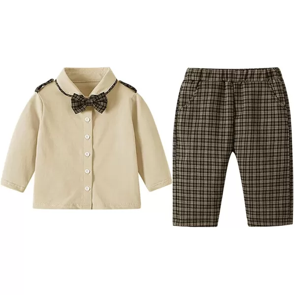 Haloumoning Boys Formal Gentleman Suits Kids Wedding Outfits Boys Formal Suit Dress Shirt with Bowtie Plaid Pants