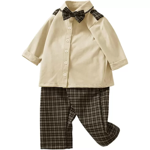 Haloumoning Boys Formal Gentleman Suits Kids Wedding Outfits Boys Formal Suit Dress Shirt with Bowtie Plaid Pants