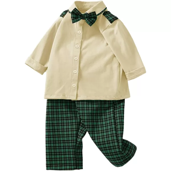 Haloumoning Boys Formal Gentleman Suits Kids Wedding Outfits Boys Formal Suit Dress Shirt with Bowtie Plaid Pants