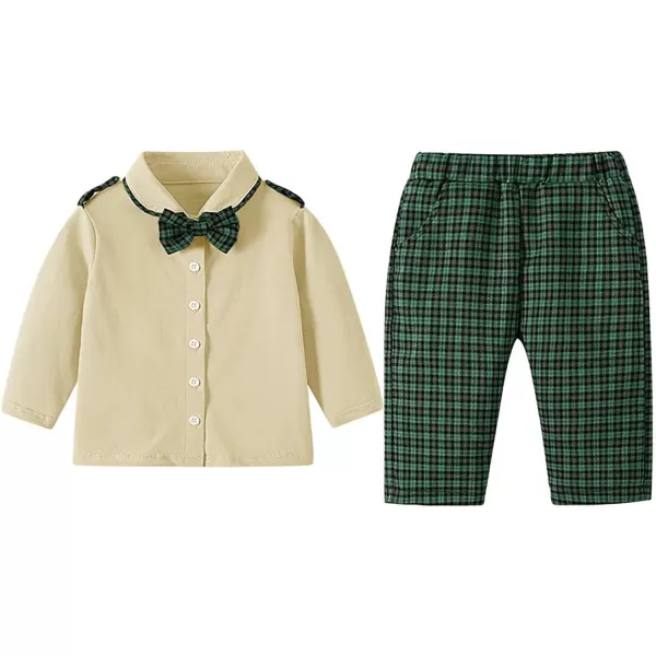 Haloumoning Boys Formal Gentleman Suits Kids Wedding Outfits Boys Formal Suit Dress Shirt with Bowtie Plaid Pants