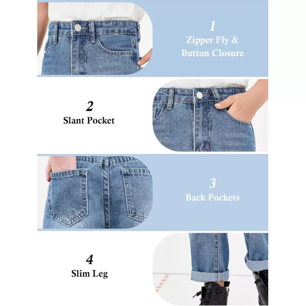 Haloumoning Boys Loose Fit Straight Leg Jeans Casual Cotton Denim Pants with Zipper 5-14 Years