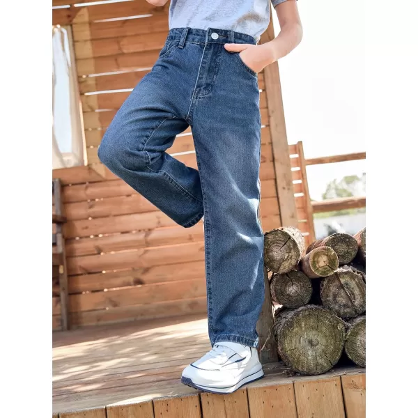 Haloumoning Boys Loose Fit Straight Leg Jeans Casual Cotton Denim Pants with Zipper 5-14 Years