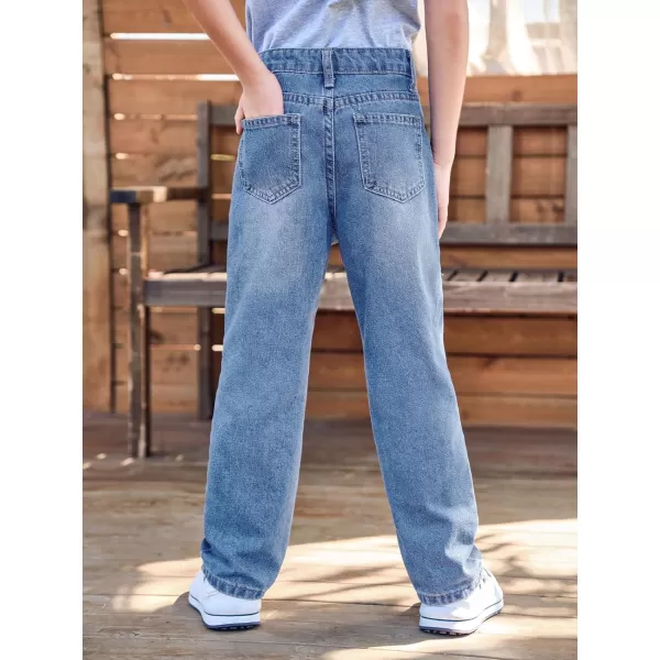 Haloumoning Boys Loose Fit Straight Leg Jeans Casual Cotton Denim Pants with Zipper 5-14 Years