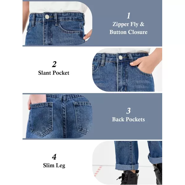 Haloumoning Boys Loose Fit Straight Leg Jeans Casual Cotton Denim Pants with Zipper 5-14 Years