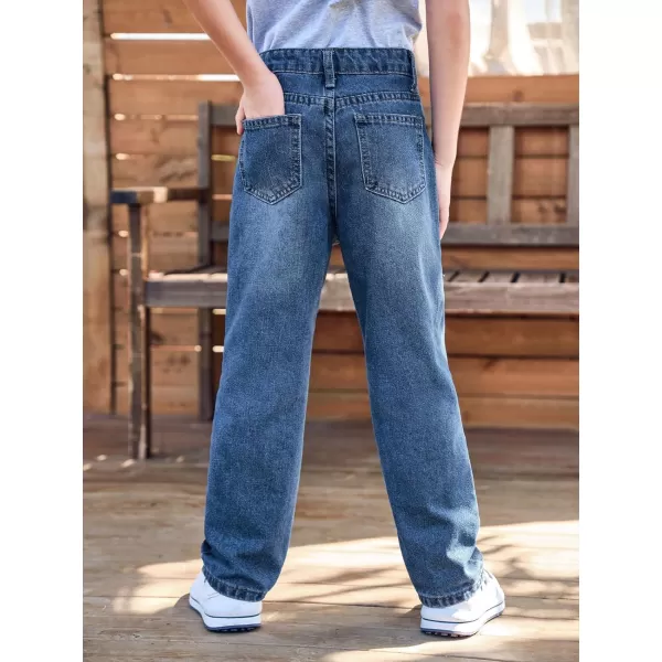 Haloumoning Boys Loose Fit Straight Leg Jeans Casual Cotton Denim Pants with Zipper 5-14 Years