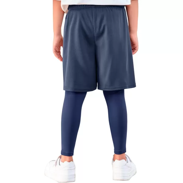 Haloumoning Boys Sports Leggings with Shorts Kids 2 in 1 Running Workout Athletic Legging Pants 5-14 Years