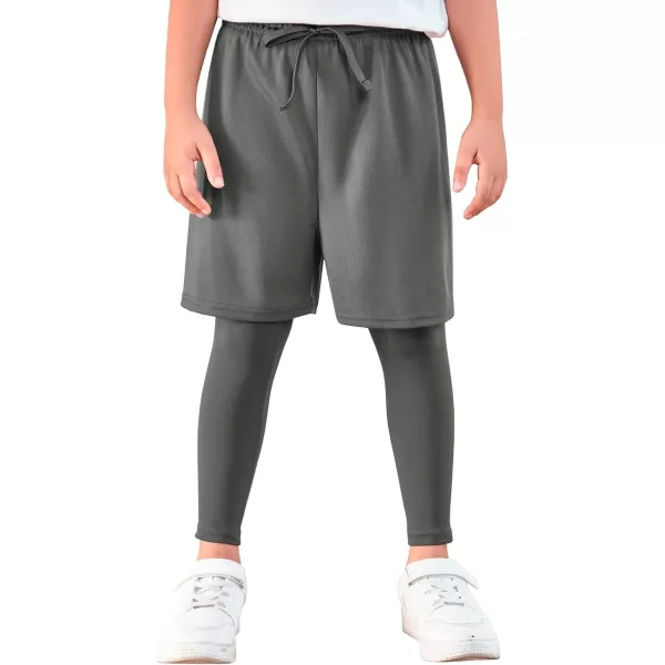 Haloumoning Boys Sports Leggings with Shorts Kids 2 in 1 Running Workout Athletic Legging Pants 5-14 Years