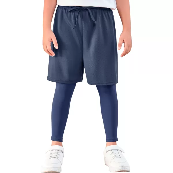 Haloumoning Boys Sports Leggings with Shorts Kids 2 in 1 Running Workout Athletic Legging Pants 5-14 Years