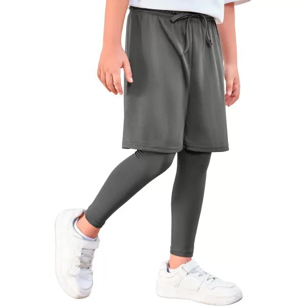 Haloumoning Boys Sports Leggings with Shorts Kids 2 in 1 Running Workout Athletic Legging Pants 5-14 Years
