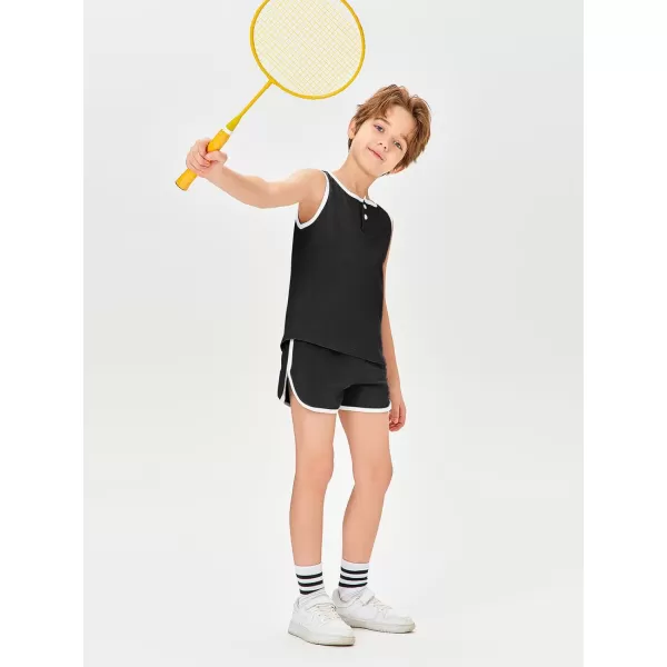 Haloumoning Boys Two Piece Summer Outfits Sleeveless Tank Tops and Casual Shorts Sets 5-14 Years