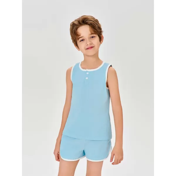 Haloumoning Boys Two Piece Summer Outfits Sleeveless Tank Tops and Casual Shorts Sets 5-14 Years