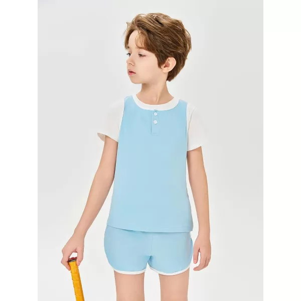 Haloumoning Boys Two Piece Summer Outfits Sleeveless Tank Tops and Casual Shorts Sets 5-14 Years