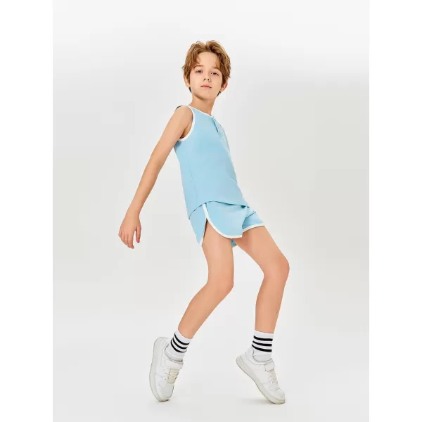 Haloumoning Boys Two Piece Summer Outfits Sleeveless Tank Tops and Casual Shorts Sets 5-14 Years