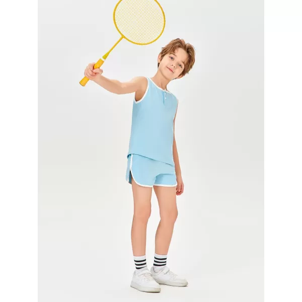 Haloumoning Boys Two Piece Summer Outfits Sleeveless Tank Tops and Casual Shorts Sets 5-14 Years