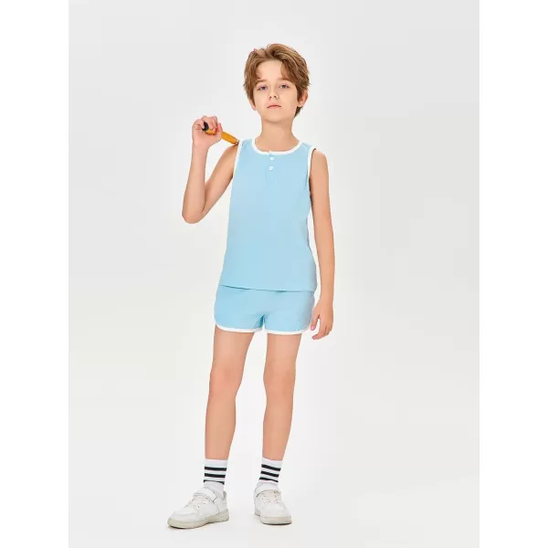 Haloumoning Boys Two Piece Summer Outfits Sleeveless Tank Tops and Casual Shorts Sets 5-14 Years