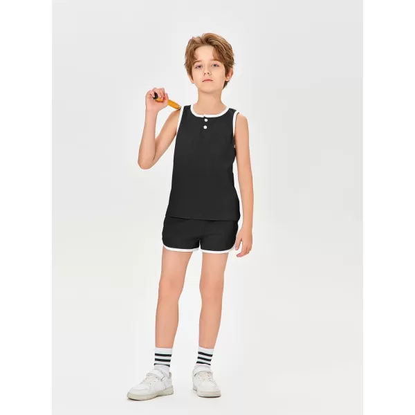 Haloumoning Boys Two Piece Summer Outfits Sleeveless Tank Tops and Casual Shorts Sets 5-14 Years