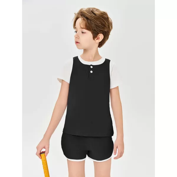 Haloumoning Boys Two Piece Summer Outfits Sleeveless Tank Tops and Casual Shorts Sets 5-14 Years