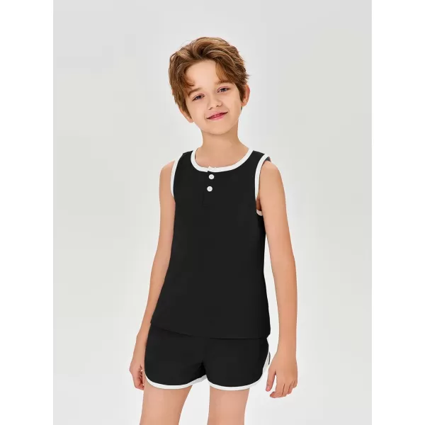 Haloumoning Boys Two Piece Summer Outfits Sleeveless Tank Tops and Casual Shorts Sets 5-14 Years