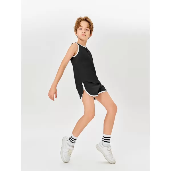 Haloumoning Boys Two Piece Summer Outfits Sleeveless Tank Tops and Casual Shorts Sets 5-14 Years