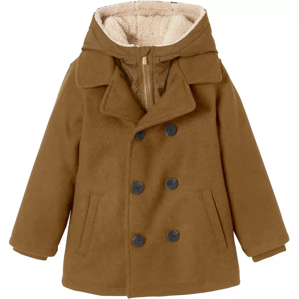 Haloumoning Boys Wool Blend Winter Coat Notched Collar Double Breasted Hooded Pea Coat Warm Outwear