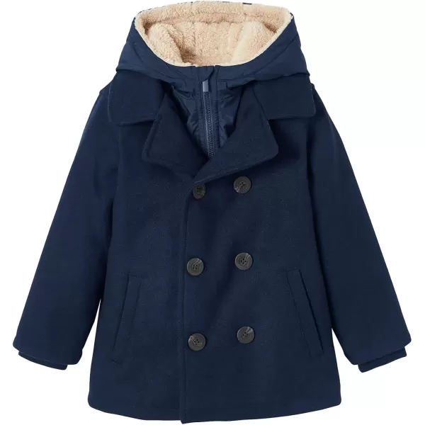 Haloumoning Boys Wool Blend Winter Coat Notched Collar Double Breasted Hooded Pea Coat Warm Outwear