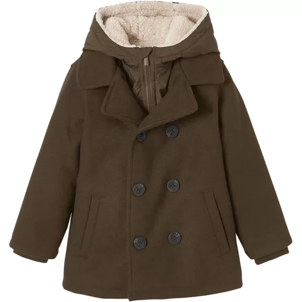 Haloumoning Boys Wool Blend Winter Coat Notched Collar Double Breasted Hooded Pea Coat Warm Outwear