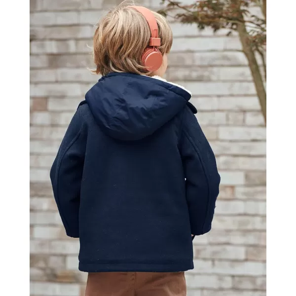 Haloumoning Boys Wool Blend Winter Coat Notched Collar Double Breasted Hooded Pea Coat Warm Outwear