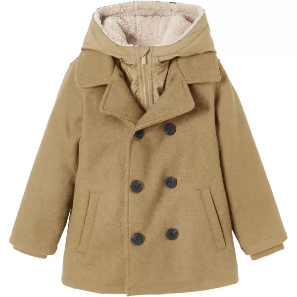 Haloumoning Boys Wool Blend Winter Coat Notched Collar Double Breasted Hooded Pea Coat Warm Outwear