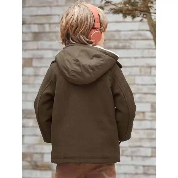 Haloumoning Boys Wool Blend Winter Coat Notched Collar Double Breasted Hooded Pea Coat Warm Outwear