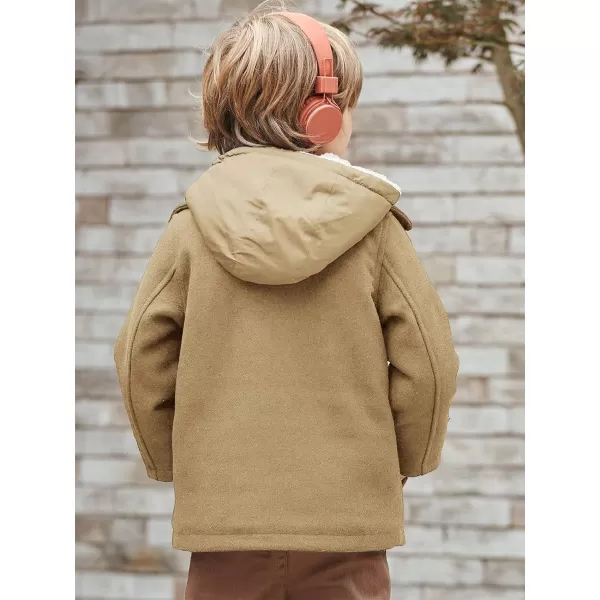 Haloumoning Boys Wool Blend Winter Coat Notched Collar Double Breasted Hooded Pea Coat Warm Outwear