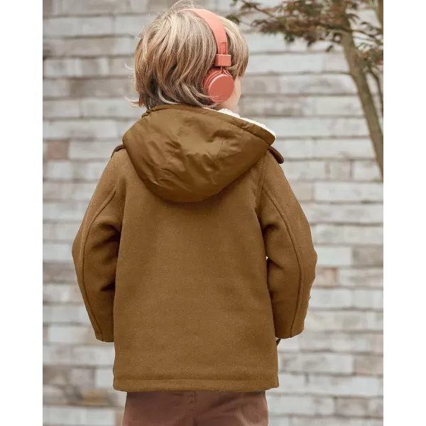 Haloumoning Boys Wool Blend Winter Coat Notched Collar Double Breasted Hooded Pea Coat Warm Outwear