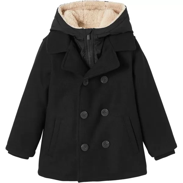 Haloumoning Boys Wool Blend Winter Coat Notched Collar Double Breasted Hooded Pea Coat Warm Outwear