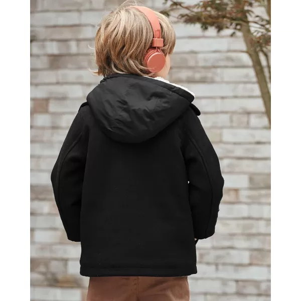 Haloumoning Boys Wool Blend Winter Coat Notched Collar Double Breasted Hooded Pea Coat Warm Outwear