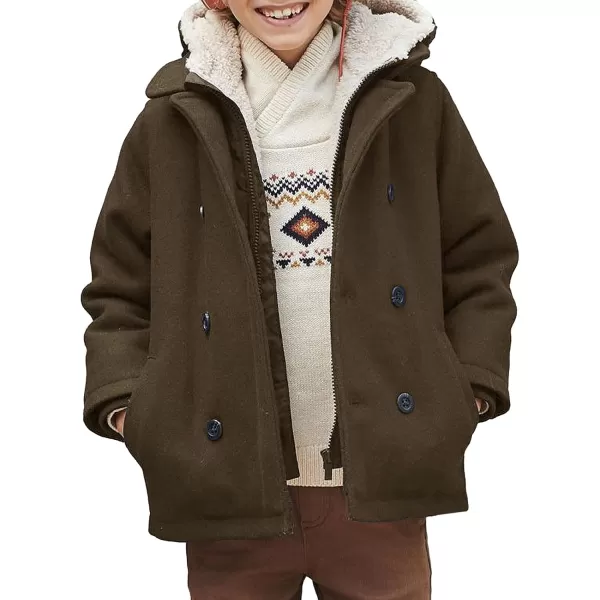 Haloumoning Boys Wool Blend Winter Coat Notched Collar Double Breasted Hooded Pea Coat Warm Outwear