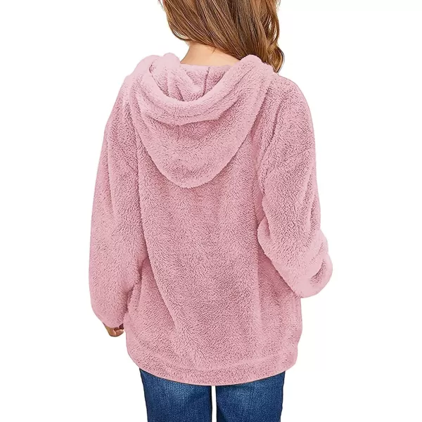 Haloumoning Girls Fuzzy Fleece Pullover Hoodies Sweatshirt Casual Loose Outwear Coat with Pockets 4-15 Years