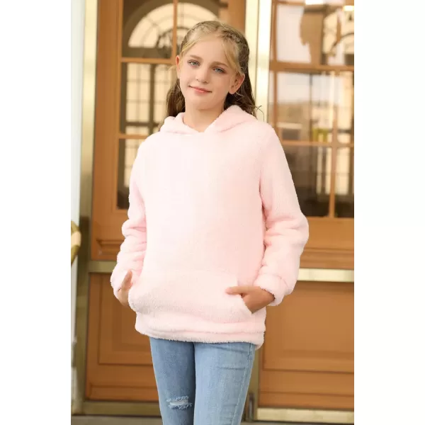 Haloumoning Girls Fuzzy Fleece Pullover Hoodies Sweatshirt Casual Loose Outwear Coat with Pockets 4-15 Years