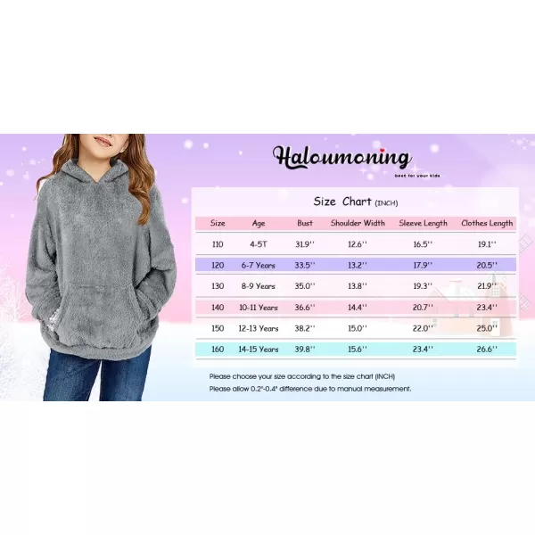 Haloumoning Girls Fuzzy Fleece Pullover Hoodies Sweatshirt Casual Loose Outwear Coat with Pockets 4-15 Years