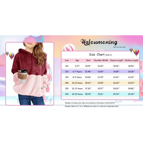 Haloumoning Girls Fuzzy Fleece Pullover Hoodies Sweatshirt Casual Loose Outwear Coat with Pockets 4-15 Years