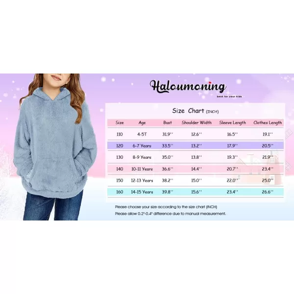 Haloumoning Girls Fuzzy Fleece Pullover Hoodies Sweatshirt Casual Loose Outwear Coat with Pockets 4-15 Years