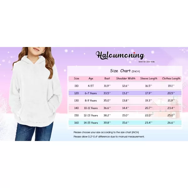 Haloumoning Girls Fuzzy Fleece Pullover Hoodies Sweatshirt Casual Loose Outwear Coat with Pockets 4-15 Years