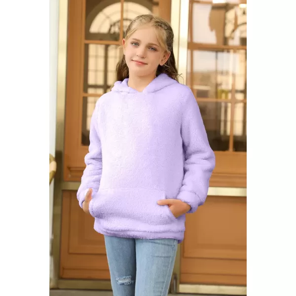 Haloumoning Girls Fuzzy Fleece Pullover Hoodies Sweatshirt Casual Loose Outwear Coat with Pockets 4-15 Years