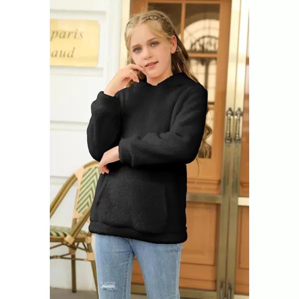 Haloumoning Girls Fuzzy Fleece Pullover Hoodies Sweatshirt Casual Loose Outwear Coat with Pockets 4-15 Years