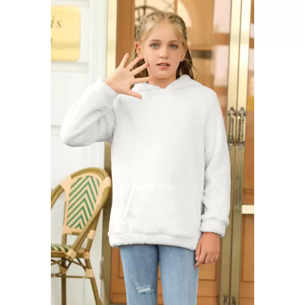 Haloumoning Girls Fuzzy Fleece Pullover Hoodies Sweatshirt Casual Loose Outwear Coat with Pockets 4-15 Years